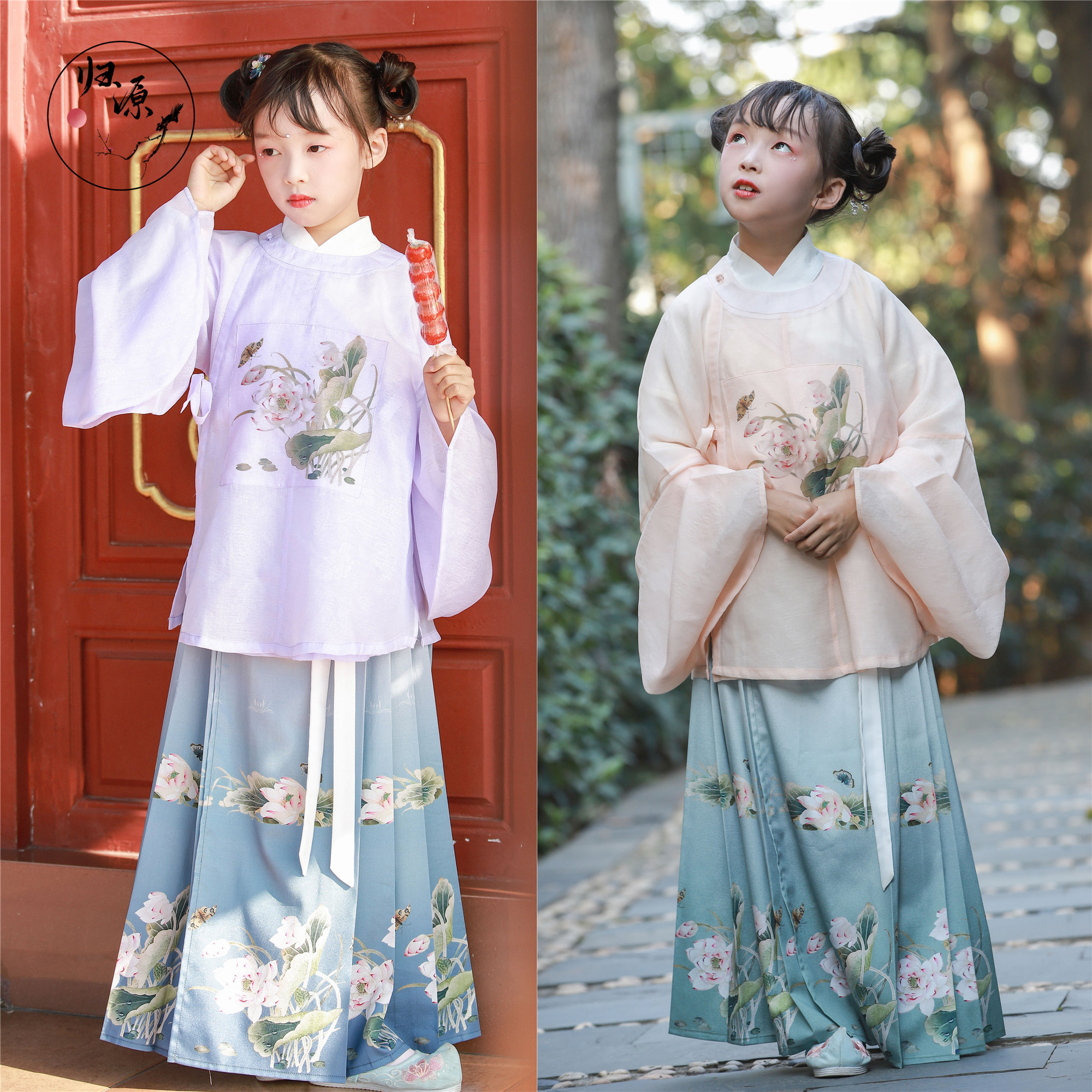荷花归源童装汉服古装传统女童马面裙印花圆领汉服