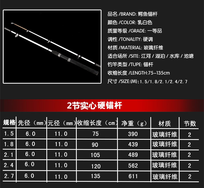雷强锚杆鳄鱼实心路亚超硬锚鱼竿海竿插节竿挂钓竿