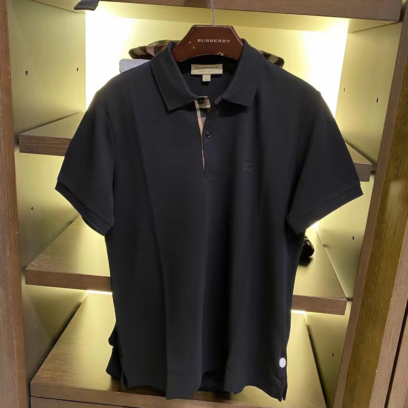 巴宝莉POLO衫男BURBERRY经典格纹纯色休闲短袖t恤棉奥莱正品代购