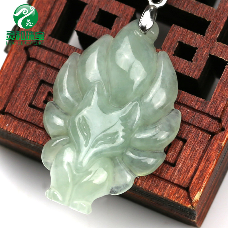九尾狐天然翡翠吊坠男女女款姻缘狐狸玉坠时尚颈饰