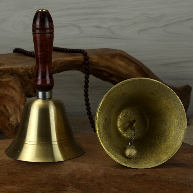 纯铜摇铃佛教用品精美木柄手摇铃铛风水铜铃摆件