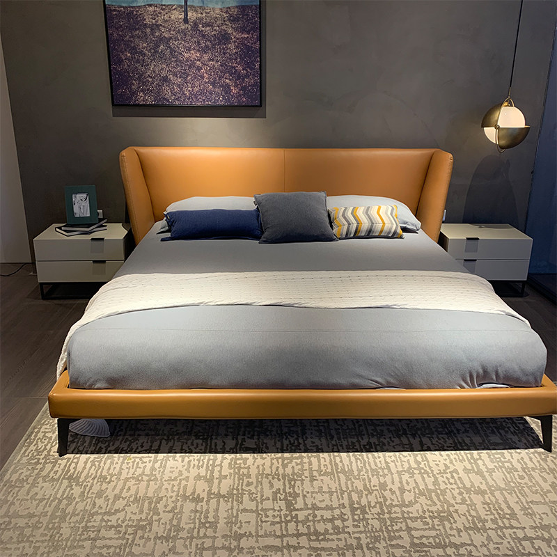 芈家锐驰真皮床1.8米现代简约婚床轻奢主卧软床意式极简港式皮床