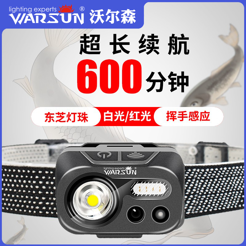 感应头灯强光夜钓钓鱼专用充电户外超亮头戴式超轻小号型超长续航