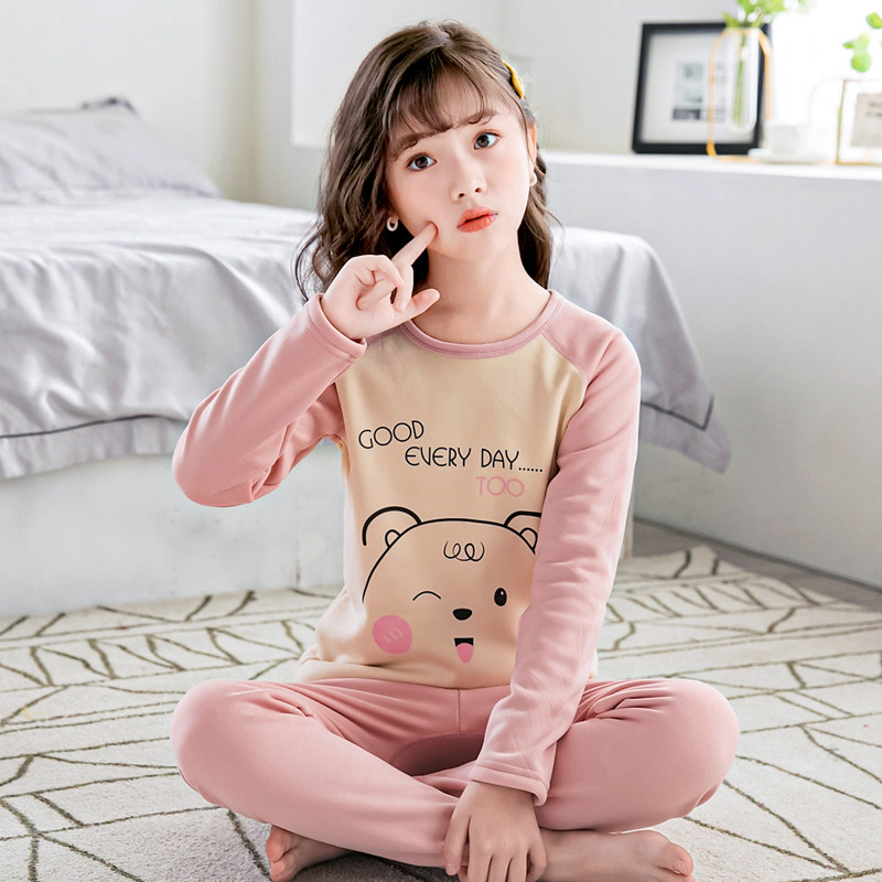 女童加绒加厚宝宝秋衣秋裤中大童睡衣儿童保暖内衣套装女孩秋冬季