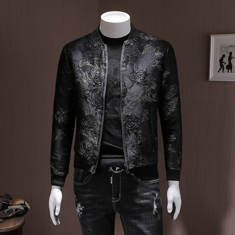 男款夹克衫棒球服暗花刺绣修身男装开衫2022秋装新款青年时尚外套
