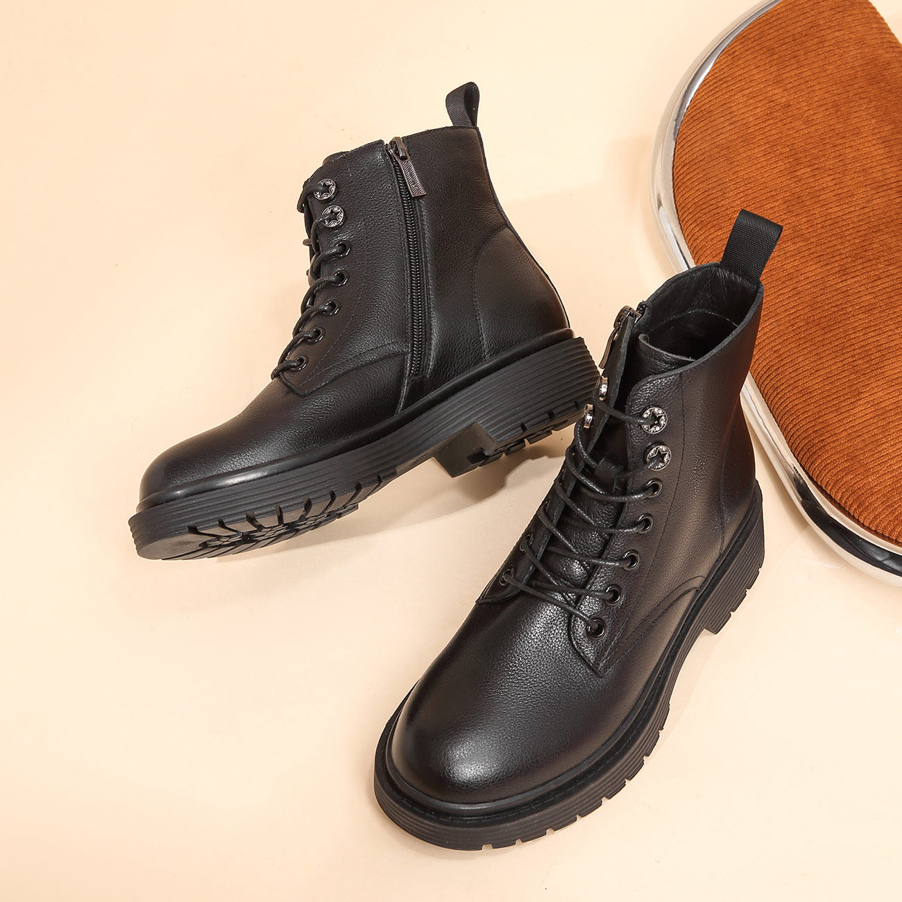 安步马丁奥康女鞋秋冬新款百搭真皮马丁靴女时尚潮流舒适短靴