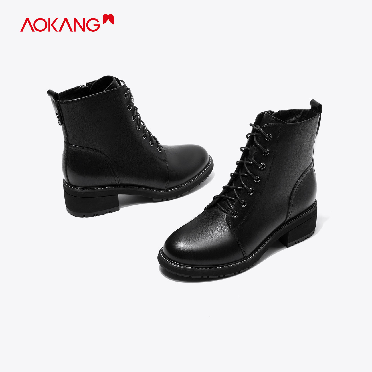 【门店发货】奥康女鞋 冬季新款时尚车缝线休闲马丁靴舒适百搭