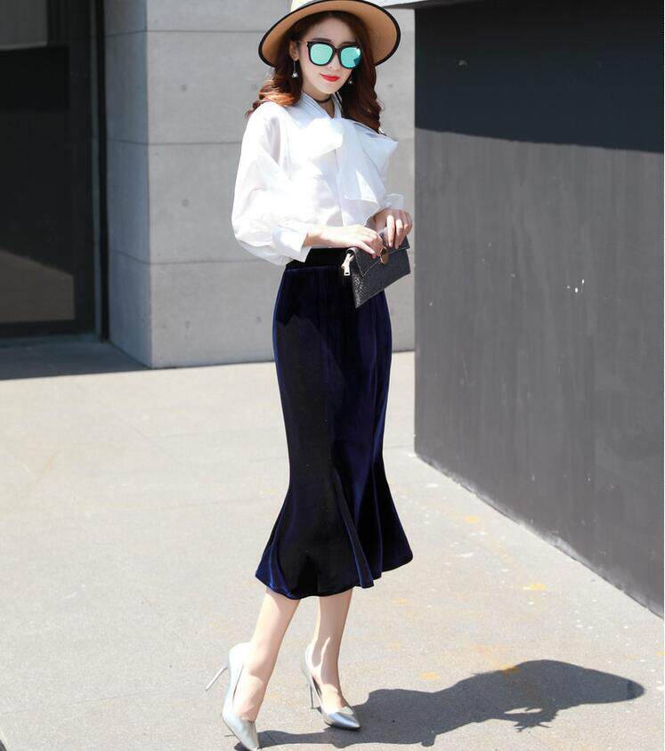 丝绒鱼尾裙 包臀半身裙大码显瘦时尚松紧腰中长款高腰丝绒裙子女