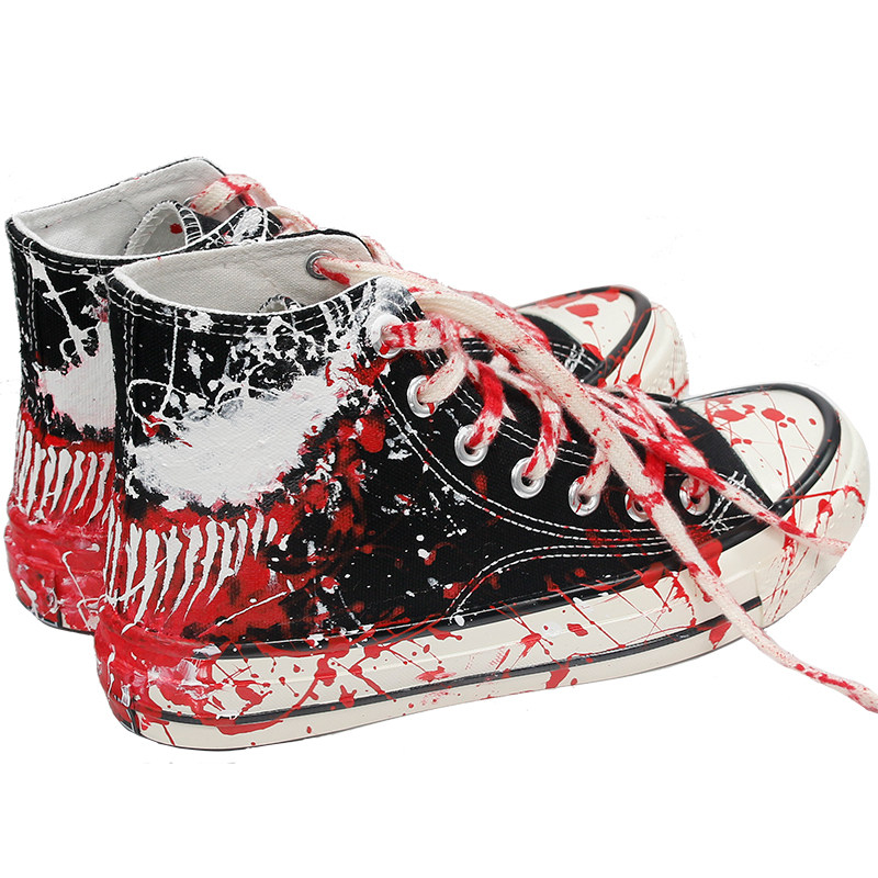 毒液高帮加绒手绘涂鸦帆布鞋2019男鞋女鞋秋冬bf港风韩版潮鞋板鞋