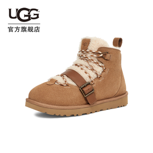 UGG秋季男女同款时尚舒适保暖系带平底经典休闲毛茸款短靴1153510
