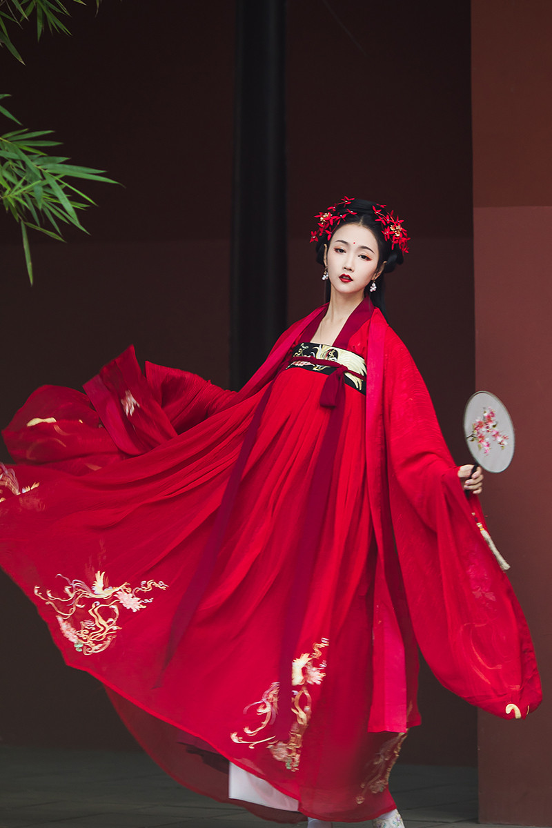 花神原创汉服女齐胸襦裙刺绣6米裙摆凤弦红色民族服装