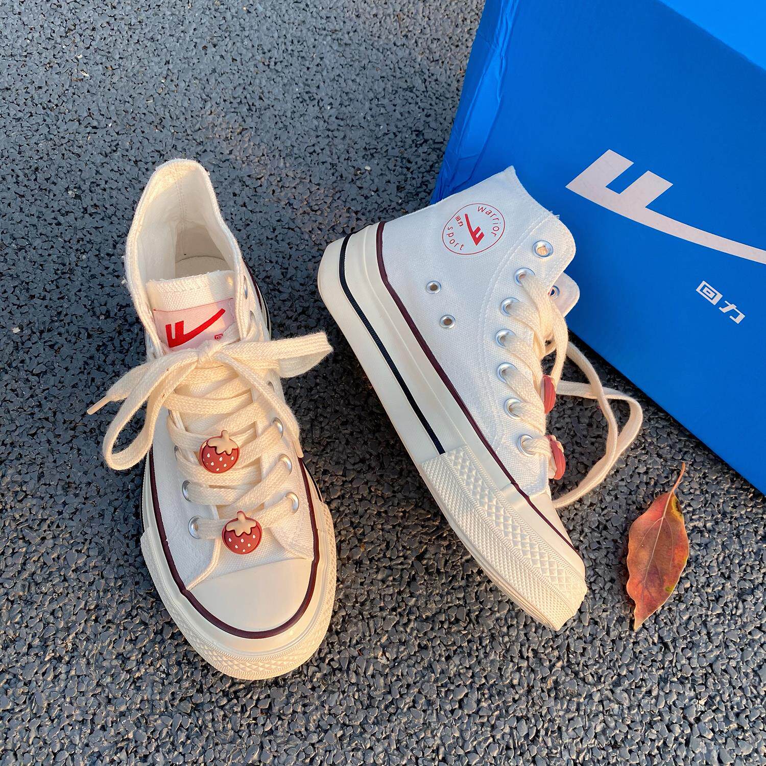 煊鑫爆改回力女鞋原创草莓高帮帆布鞋女夏款ins帆布鞋