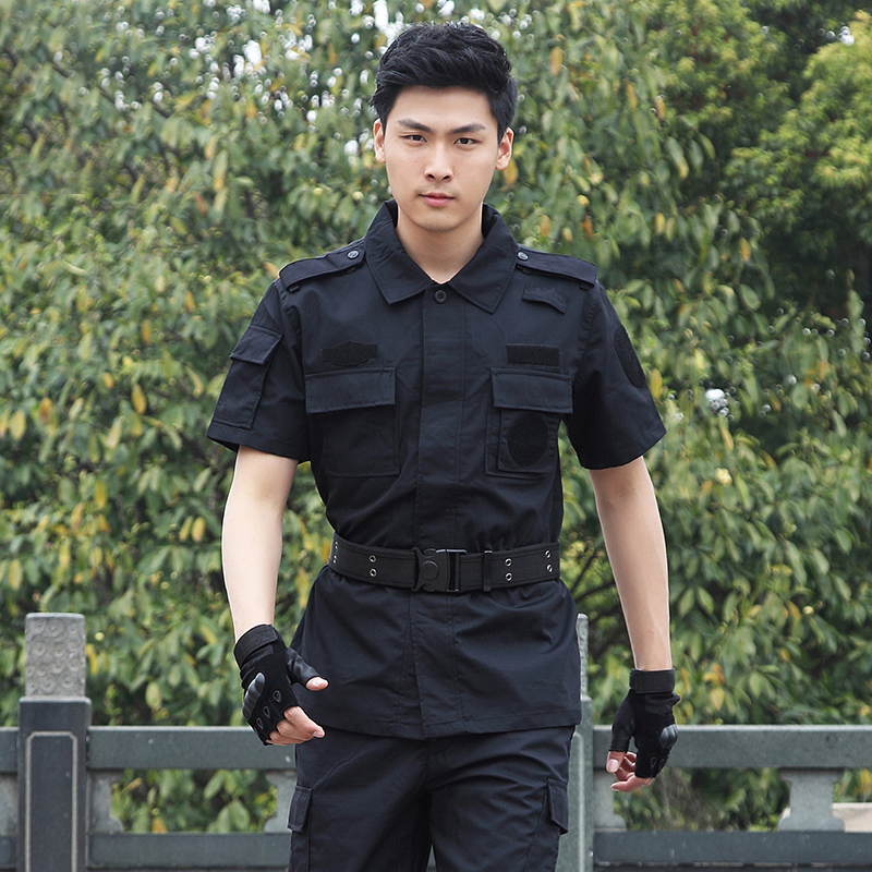 黑色网格特勤工作服春秋长袖保安衣服短袖特保运动护具
