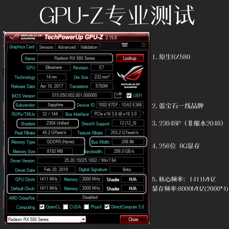 蓝宝石rx580gpuz参数图片