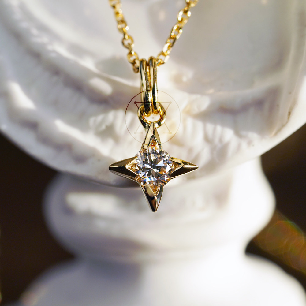 sion美学 「星霜」 18k金镶嵌 四芒星钻石小吊坠 不含链