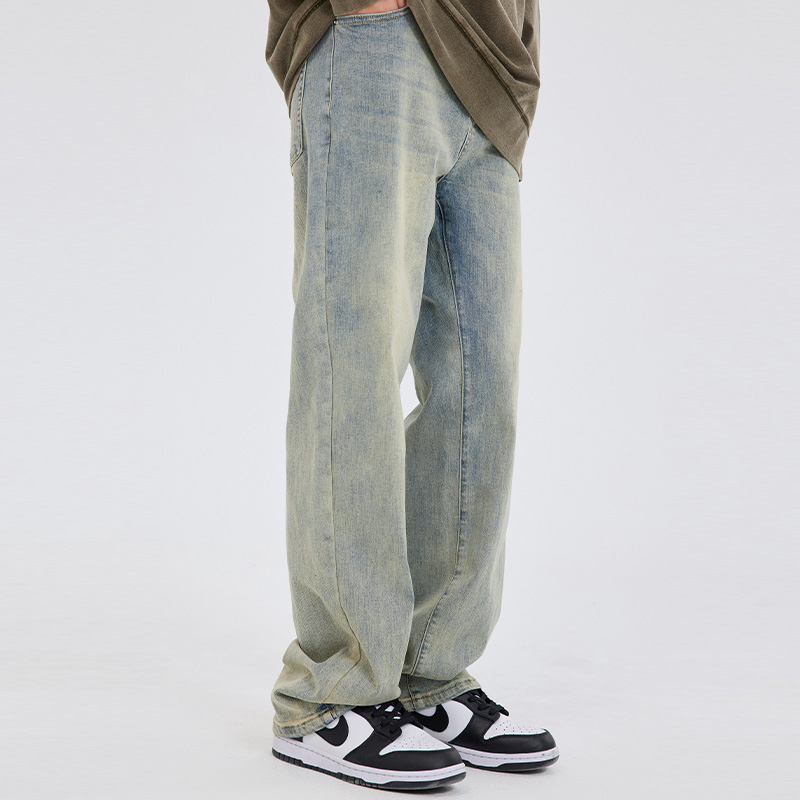 wut官方店凛冬系列原创设计水洗复古冰岛白蓝色牛仔裤长裤