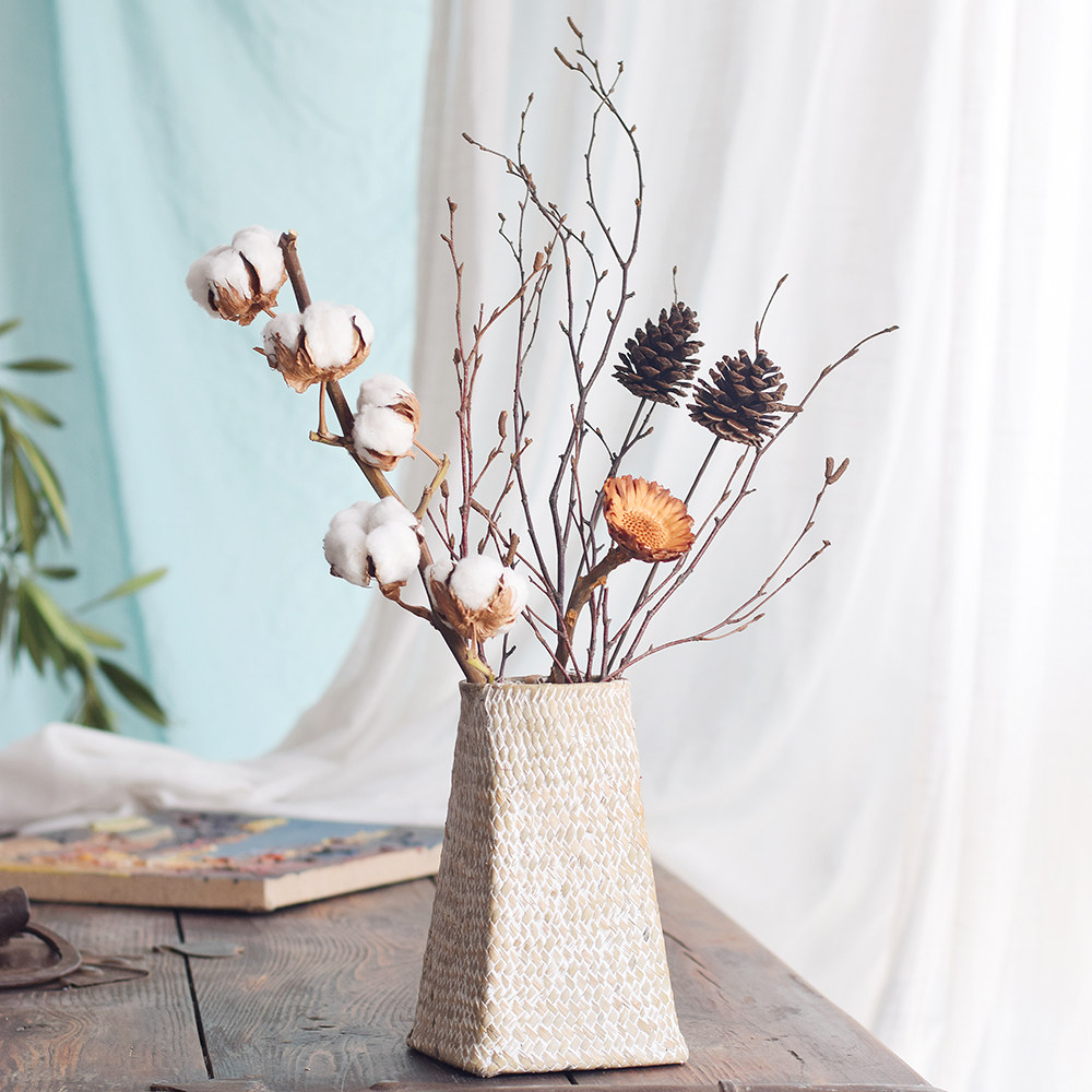 进口花瓶干棉永生摆件装饰欧风北欧插花进口棉干花