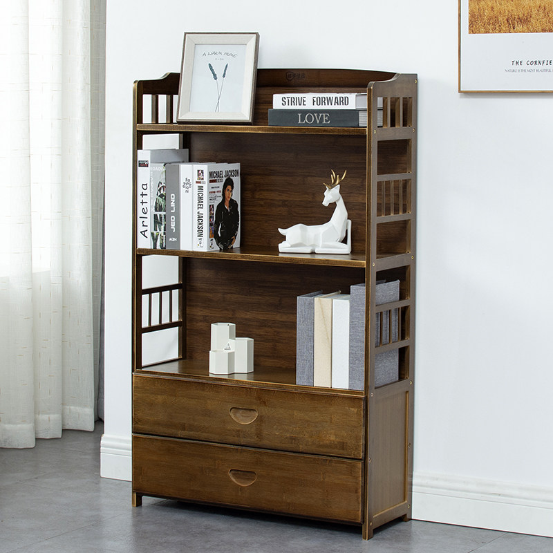 楠竹书架抽屉书柜现代简约学生收纳柜子实木落地单个书柜