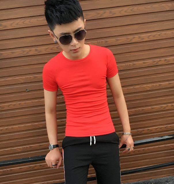 Social Youth Boy T-shirt Men's Short Sleeve Korean Simple Slim Fit Cotton Tight Orange Men's Top Social Youth Boy T-shirt Men's Short Sleeve Korean Simple Slim Fit Cotton Tight Orange Men's Top