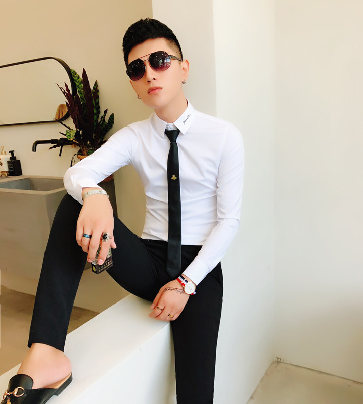 男士衬衫长袖韩版潮流帅气修身ins衬衣商务休闲春秋款发型师寸衫