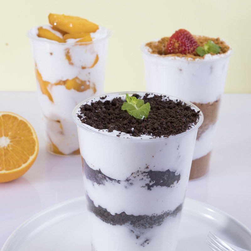 喇叭花300ml一次性航空硬质水果杯奶茶杯果汁透明塑杯