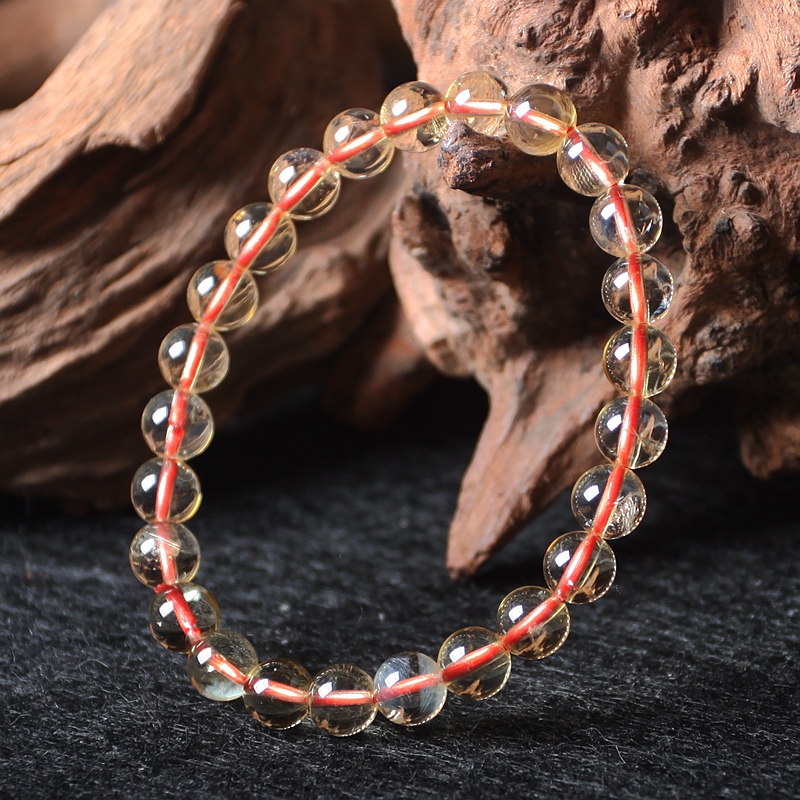 天然玻璃体水晶手链7mm巴西暴力黄天然黄水晶单圈原石手链