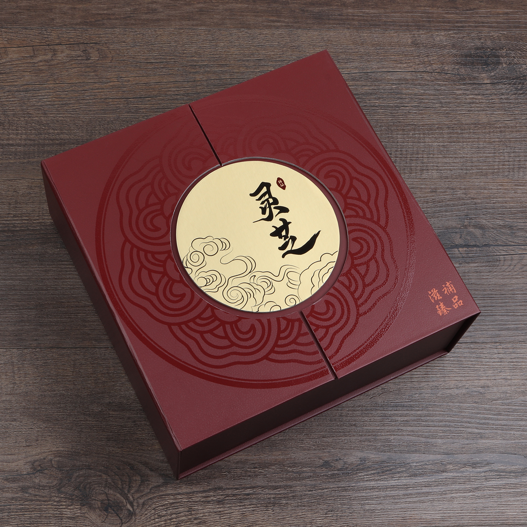灵芝开门古典包装盒配手手提袋高档野生片酒红色礼品盒