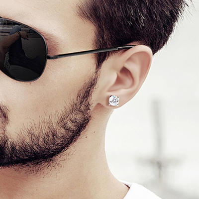 美国莫桑石钻石钻石旋风四爪单钻白金50分帅气简约耳饰耳钉