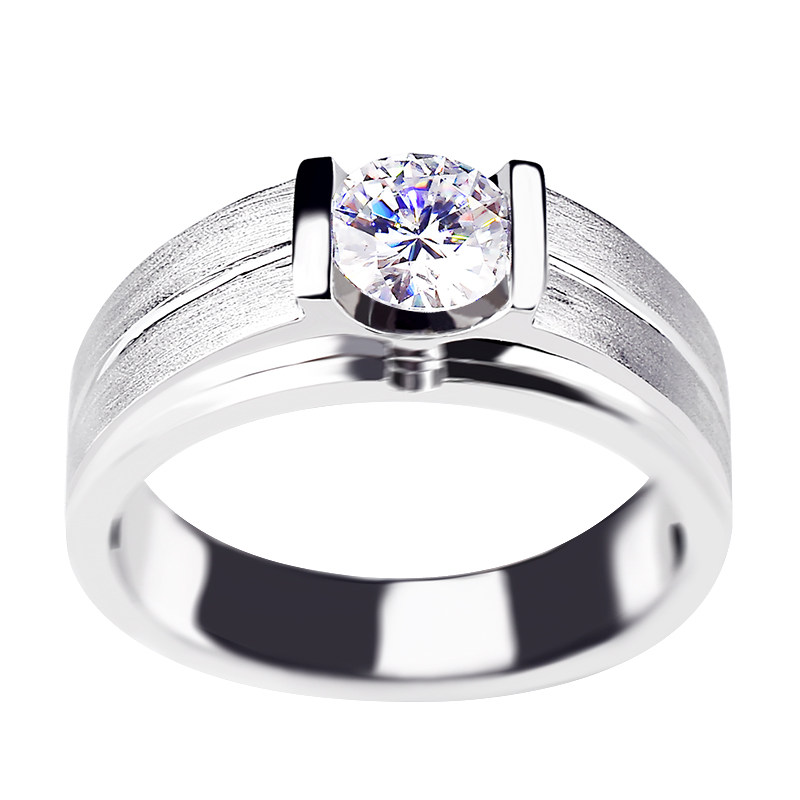 美国金一砂面商务稳重低调磨砂钻戒1克拉白金一手饰