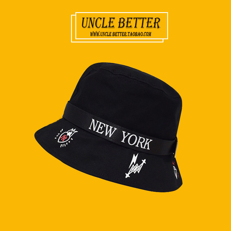 newyork字母刺绣渔夫帽女夏韩版百搭帽子男日帽子