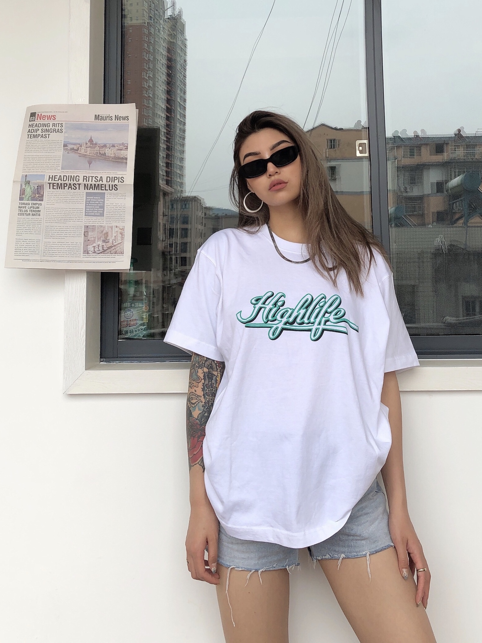 HIGHLIFE宽松潮牌短袖T恤欧美情侣纯棉圆领美式日系黑白男女休闲