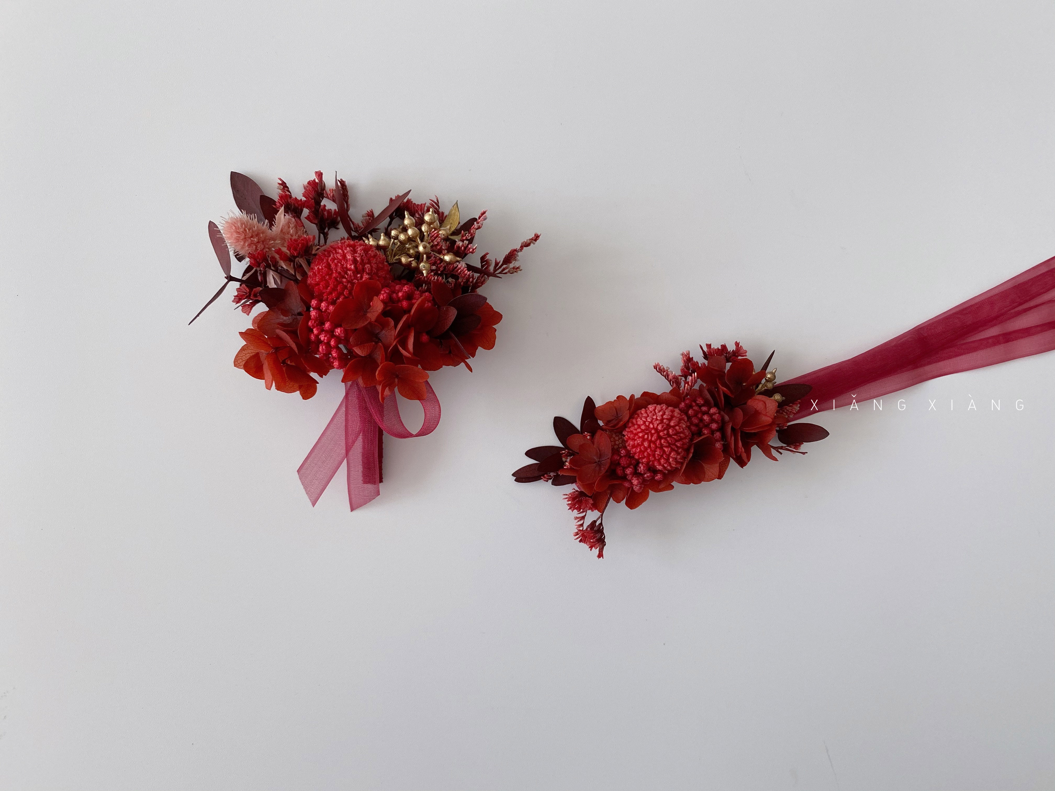想象studio中式婚礼新郎新娘胸花父母襟花红色胸花