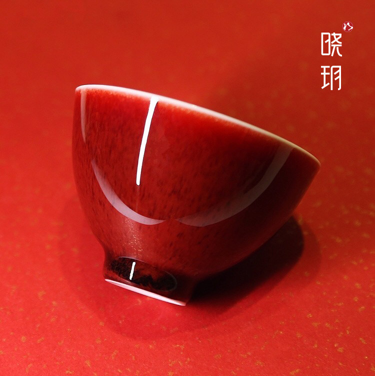 晓玥柴窑郎红杯鸡心颜色主人收藏烧杯红釉高温茶杯