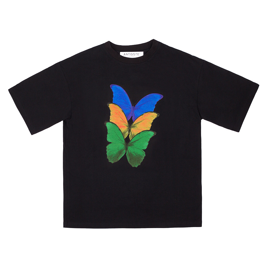 有理想国潮蝴蝶印花长袖t恤女秋季宽松休闲潮牌上衣男parasona