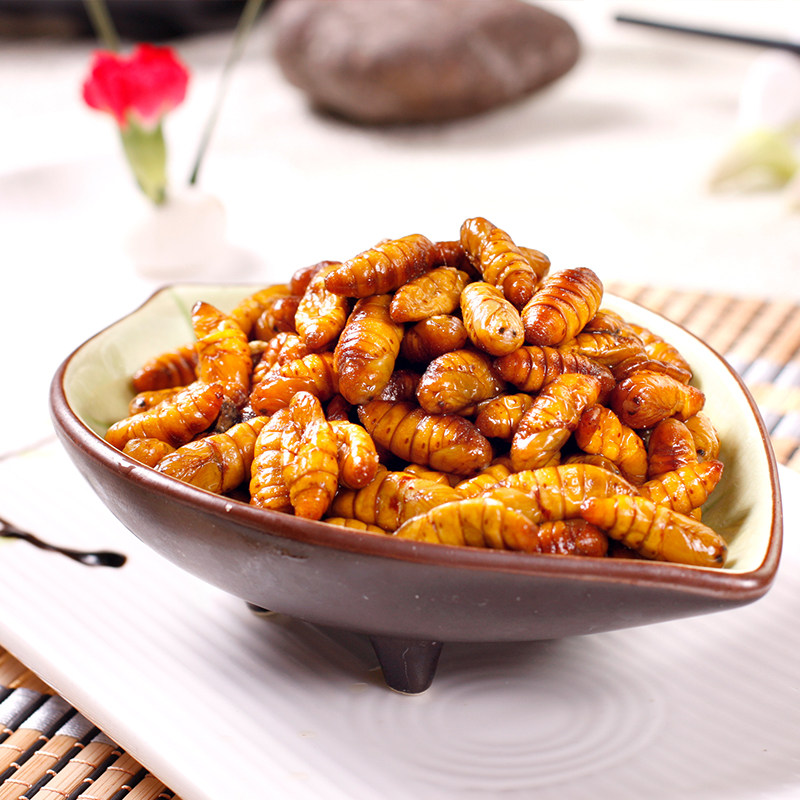 华信良品金丝蚕蛹桑蚕特产原味新鲜黄金蛹香酥油炸虫子小吃350g