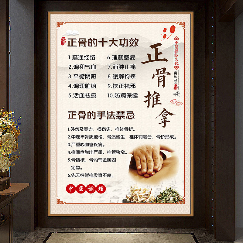 中医养生正骨推拿拔罐艾灸刮痧足疗经络穴位海报挂图养生馆宣传画