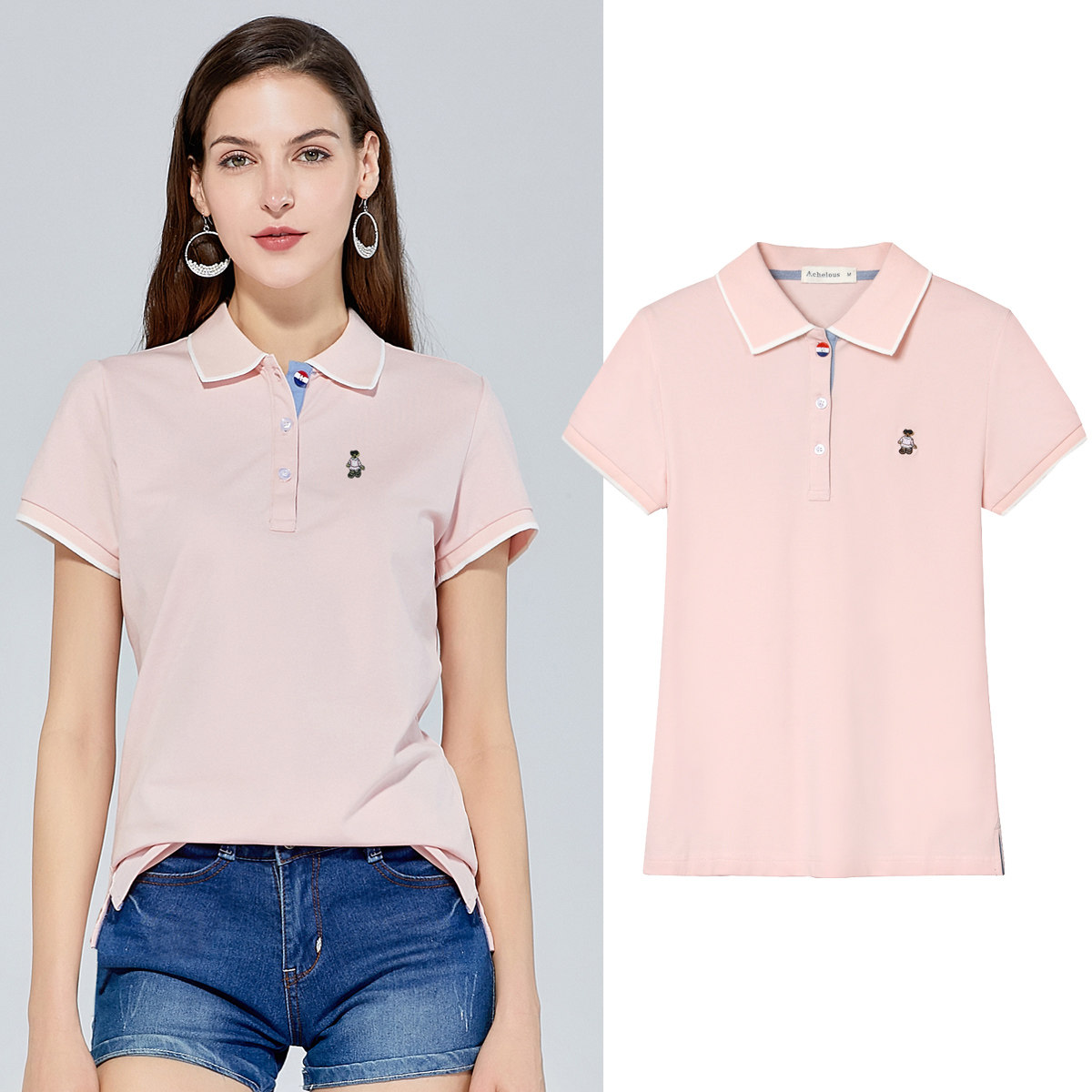 小熊短袖女士夏季2020年新款女装翻领运动纯棉t恤