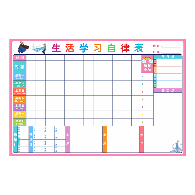 好习惯自律表儿童奖惩规则幼儿学期成长打卡计划小学生奖励表墙贴