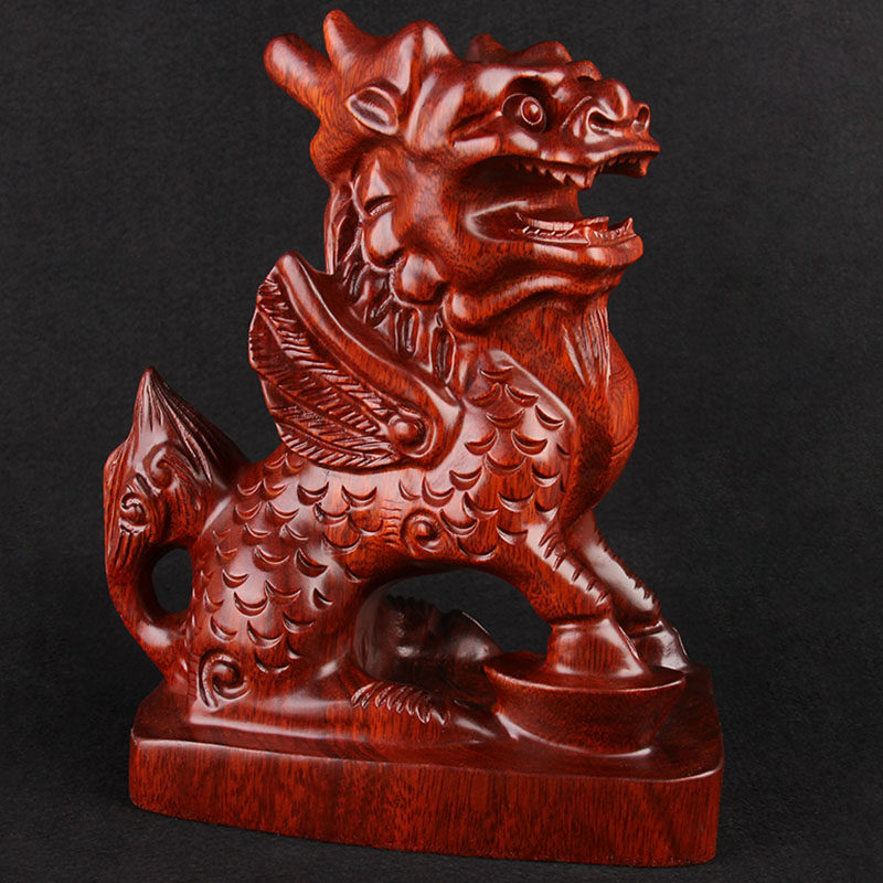 麒麟桃木摆件实木雕刻工艺品家具风水木雕