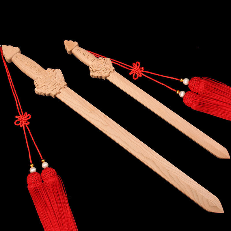 无漆肥城桃木木剑金木水火五行一体整木原色木雕