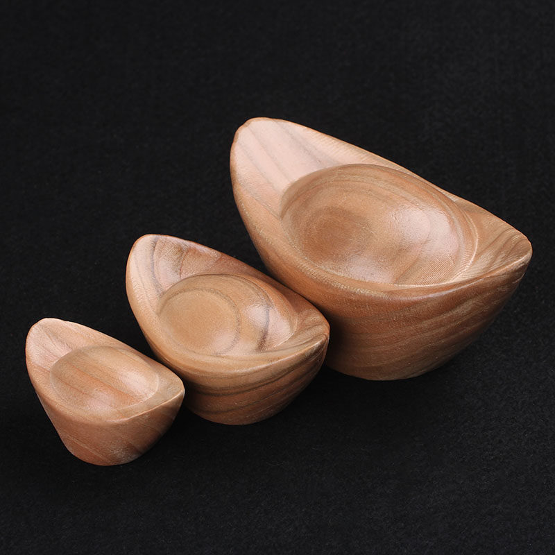 元宝桃木木雕居家摆件原色木质实心生意兴隆木雕