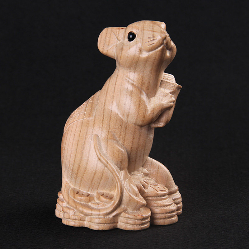 【慈航阁】开光桃木鼠摆件生肖鼠木雕手工环保无漆