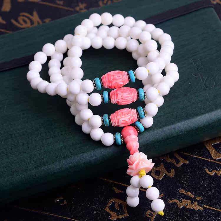 白贝壳手串时尚饰品珠宝毛衣情侣佛珠108颗手链手链