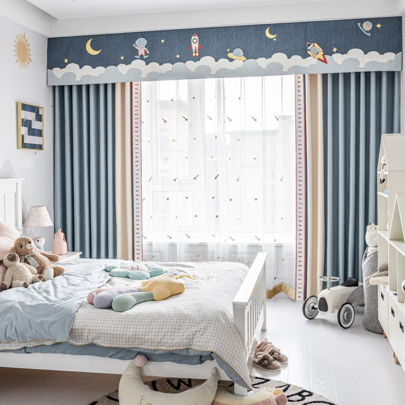 漫游太空新款男孩男孩儿儿童房全遮光窗帘成品定制窗帘
