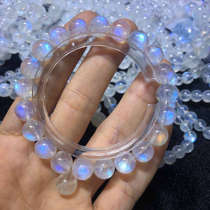 天然蓝月光石手链7a玻璃体月亮石手链彩虹光单圈手串冰种强蓝光