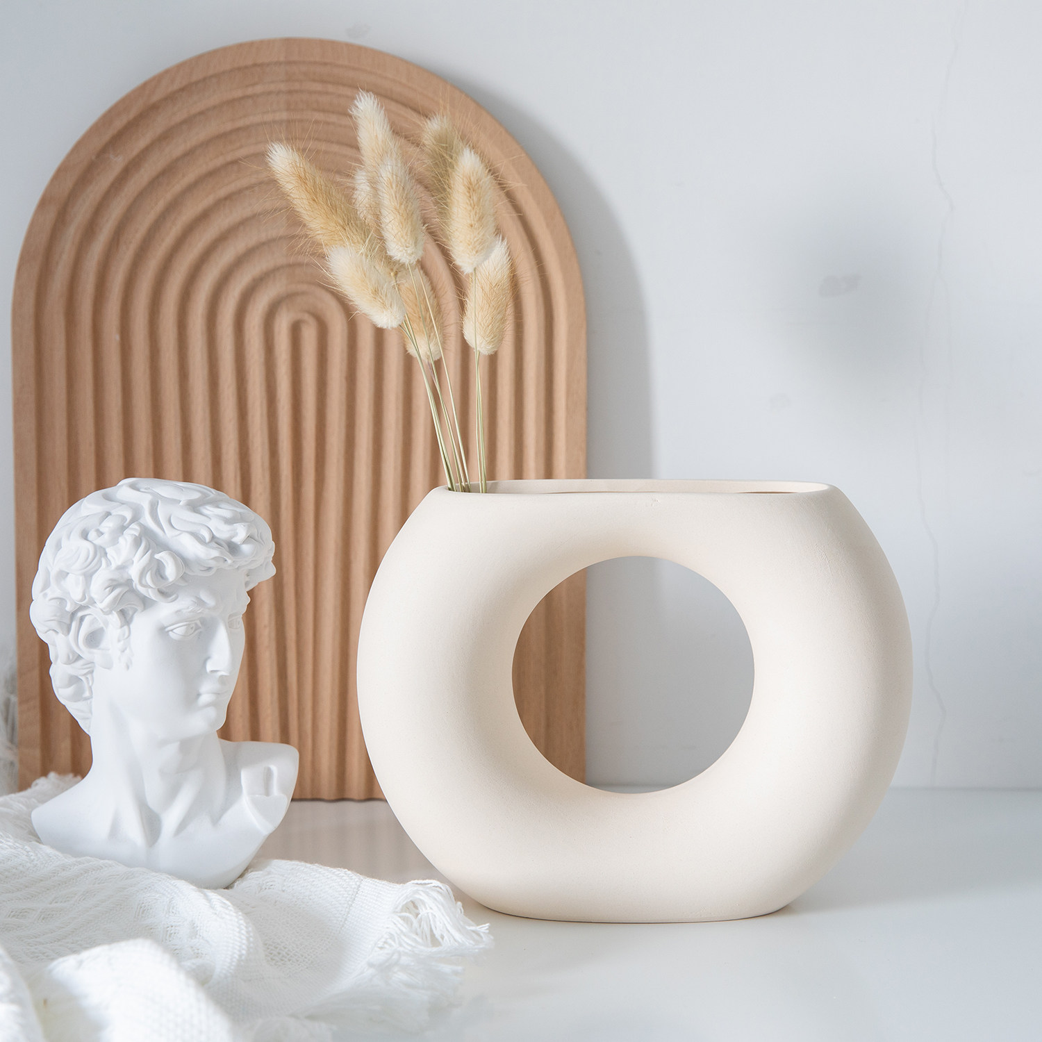 ins半圆陶瓷花瓶瓷泥摆件摄影背景拍照道具背景布类