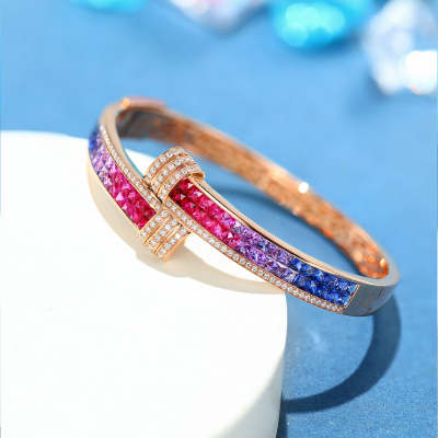 宝石矿工黄金彩虹钻石手镯拼镶渐变色彩时尚个性手饰