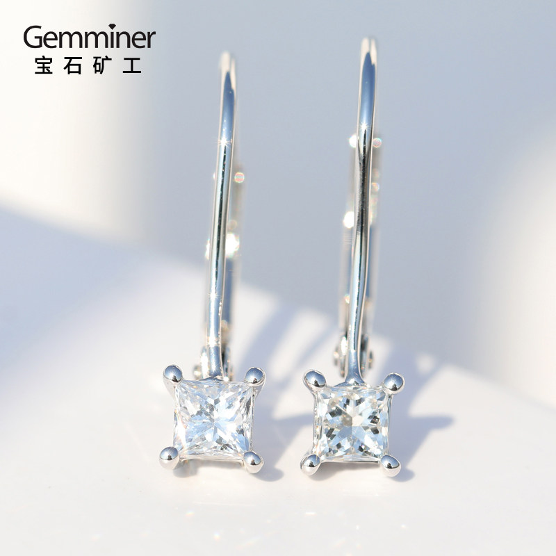钻石白金40分单钻四爪经典耳钉宝石矿工方钻石耳饰