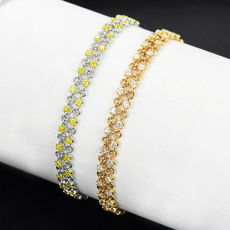 宝石矿工 18k白金唯美钻石手链 黄金双排黄钻手链女正品au750