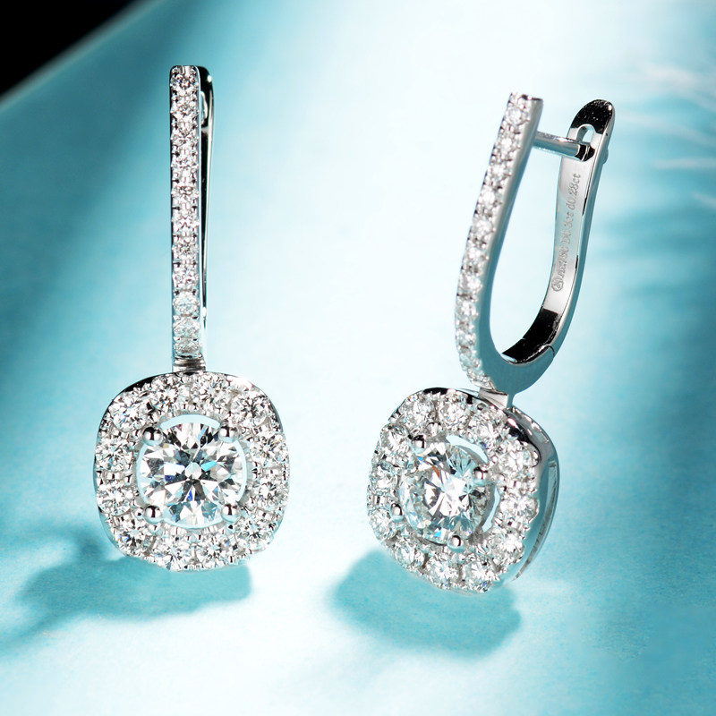 钻石宝石矿工18k白金群镶耳环30分主钻时尚耳饰